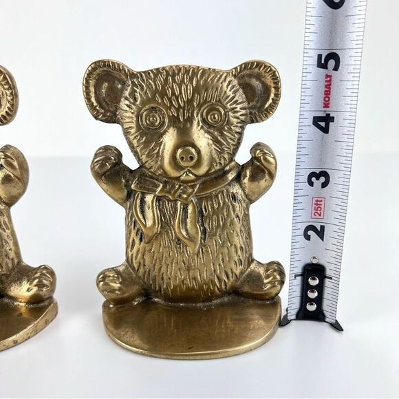 Bookends Set of Two Teddy Bears Solid Brass 1980's - Picture 8 of 9